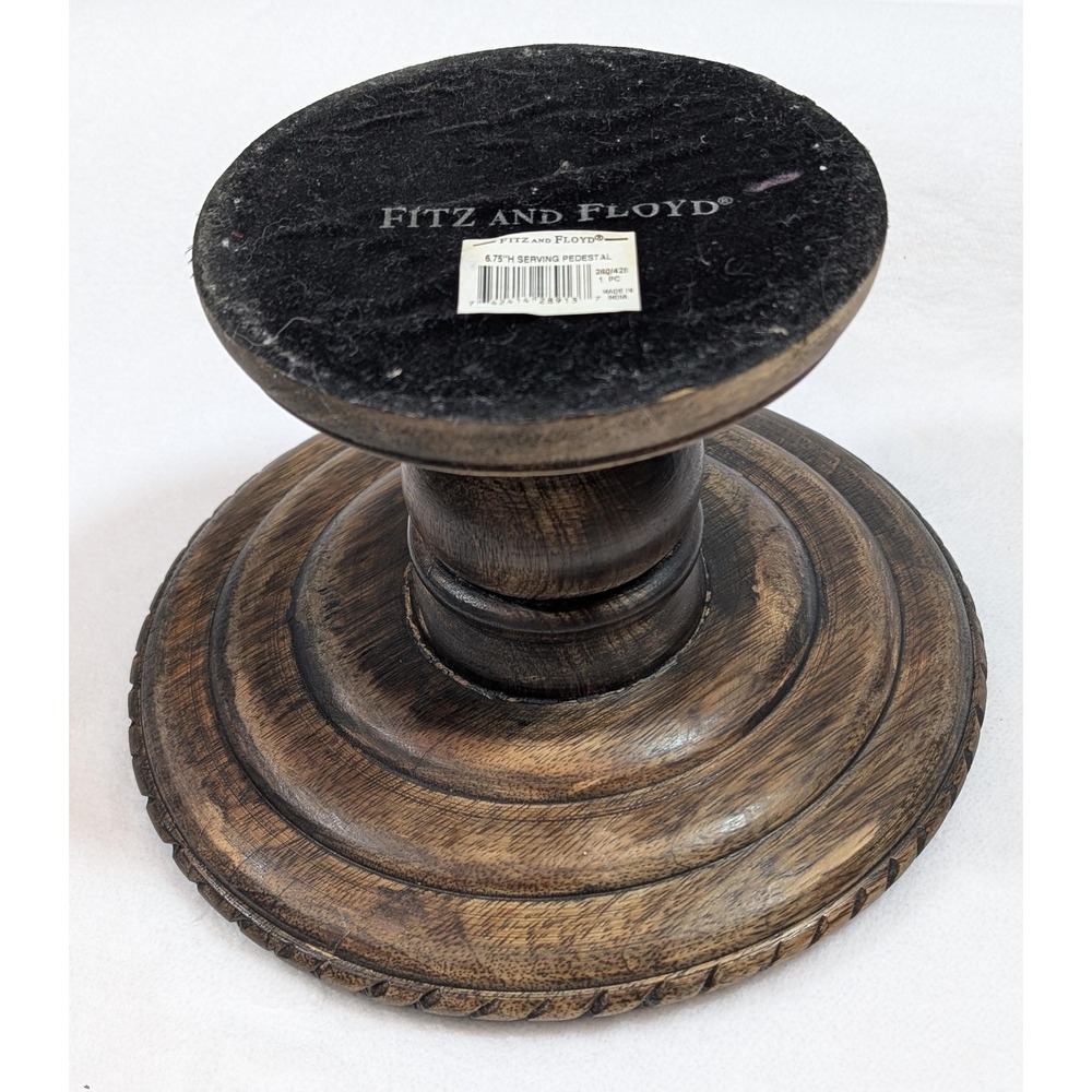 Fitz and Floyd Hand-Carved Wooden Serving Pedestal Cake Stand Decorative 6.75" - Picture 8 of 11